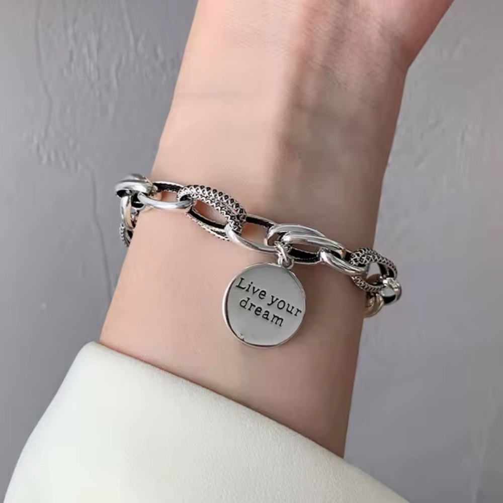 Silver Chunky Link Bracelet with Circular Charm